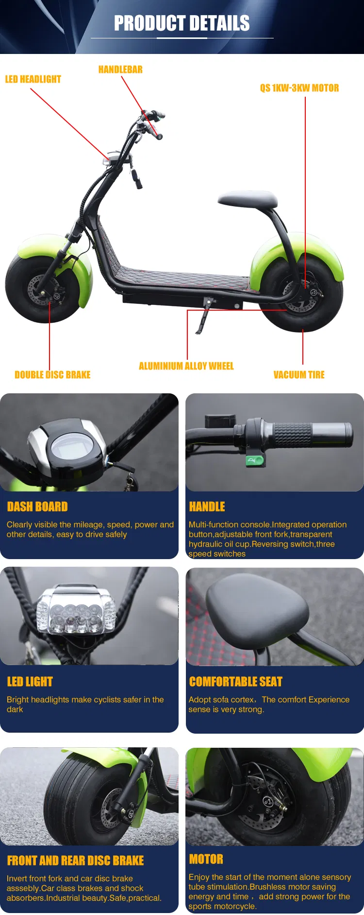 1500W Electric Scooter Citycoco 2 Wheel Electric Scooter Harley Motorcycle