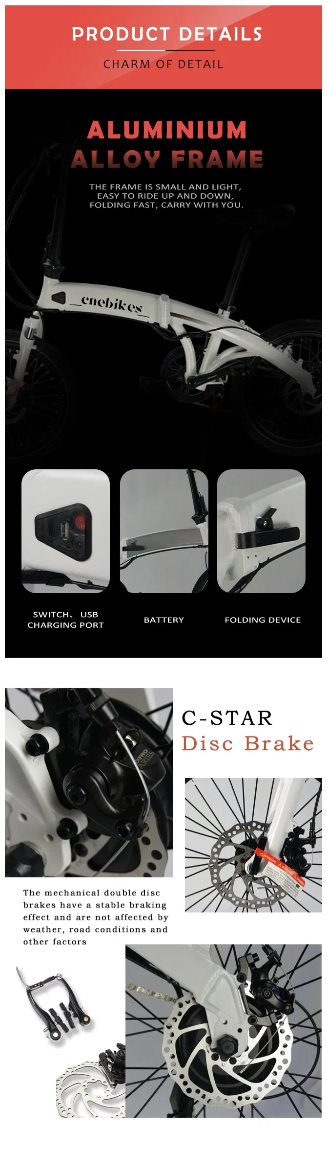 20 Inch 36V Hidden Battery Foldable Electric Bicycle