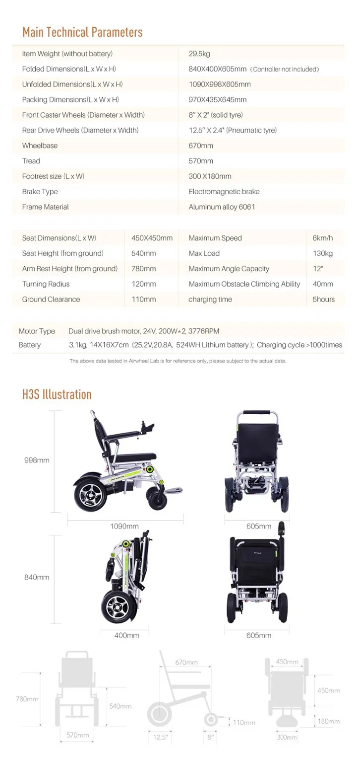 24V 200W Lightweight Folding Power Wheelchair with Lithium Battery