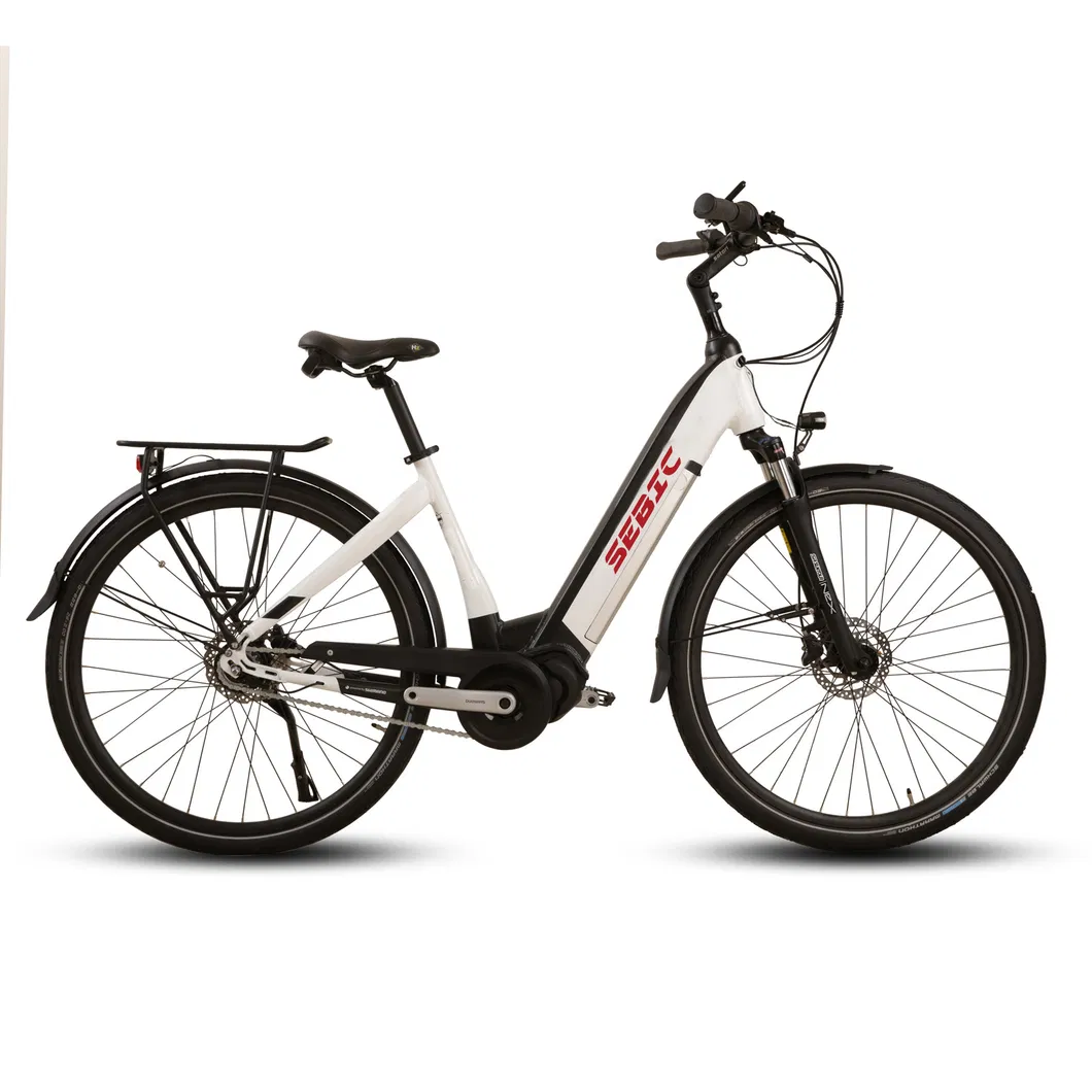 28 Inch MID-Motor 350W Rear Rack Shimano Groupsets Step Thru City Electric Bike