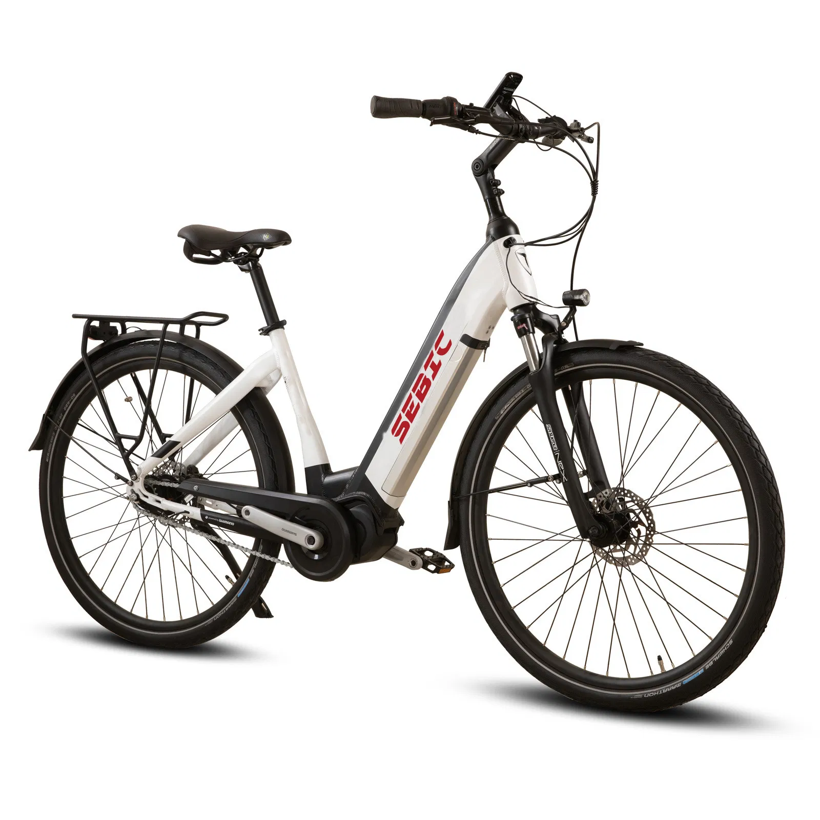28 Inch MID-Motor 350W Rear Rack Shimano Groupsets Step Thru City Electric Bike