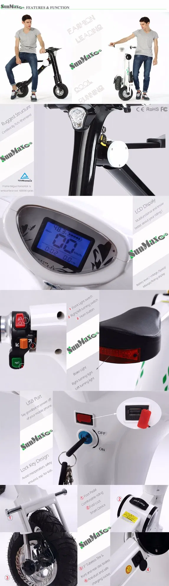 48V 35km/Hour Ce Approved Brushless Electrical Scooter