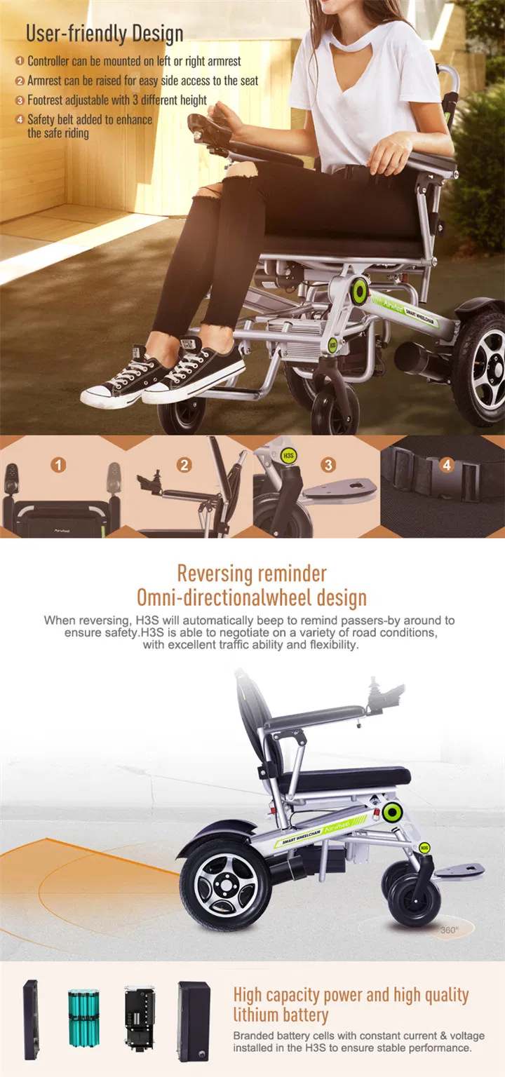 Airwheel H3s 24V 20.8ah Easy Folding Electric Wheelchair for Disabled