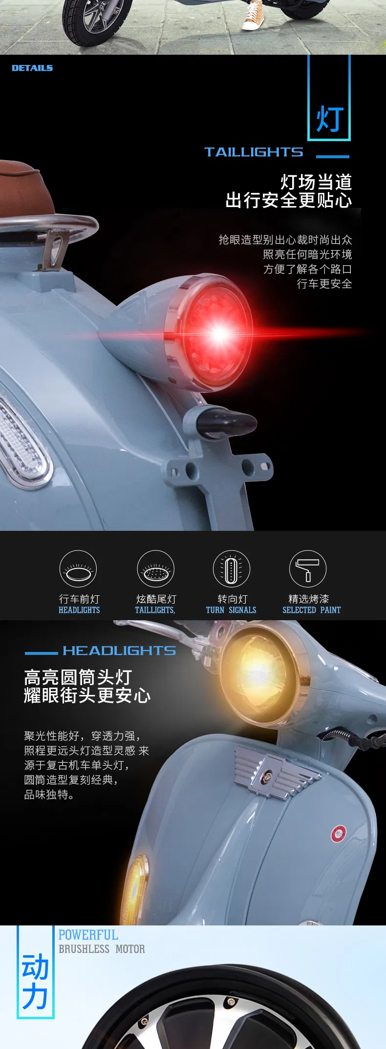 Best Seller 60V / 72V, 1500W Brushless Motor Moto Electric Scooter 2000 W for Girls