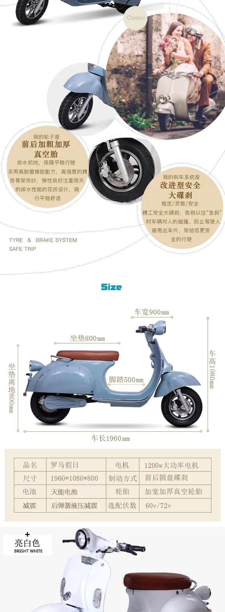 Best Seller 60V / 72V, 1500W Brushless Motor Moto Electric Scooter 2000 W for Girls
