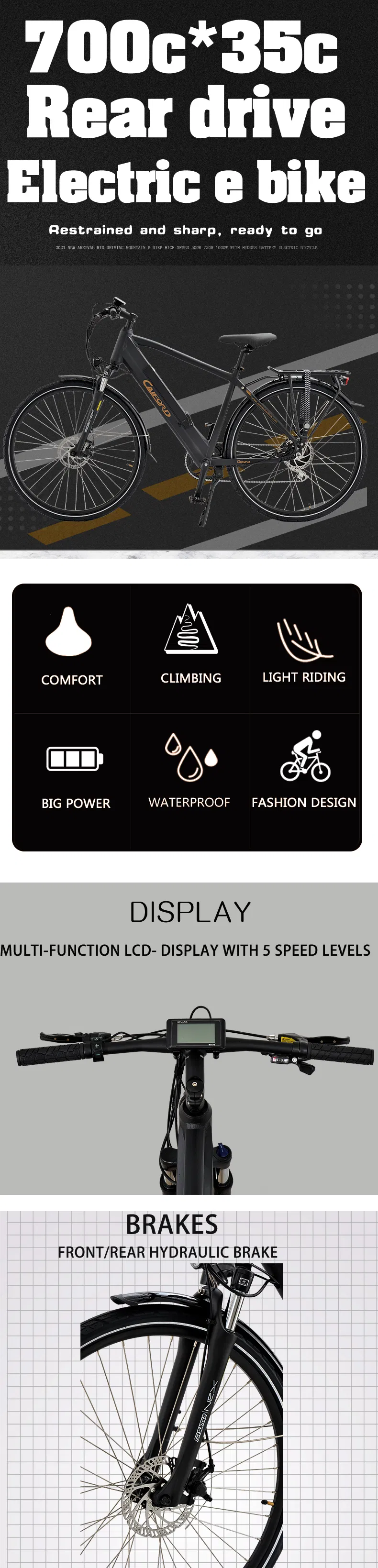 Economical Kenda 700*35c Shimano 7speed Rear Derailluer 48V500W Dapu Rear Brushless Motor 48V12.8ah Lithium Panosonic Battery