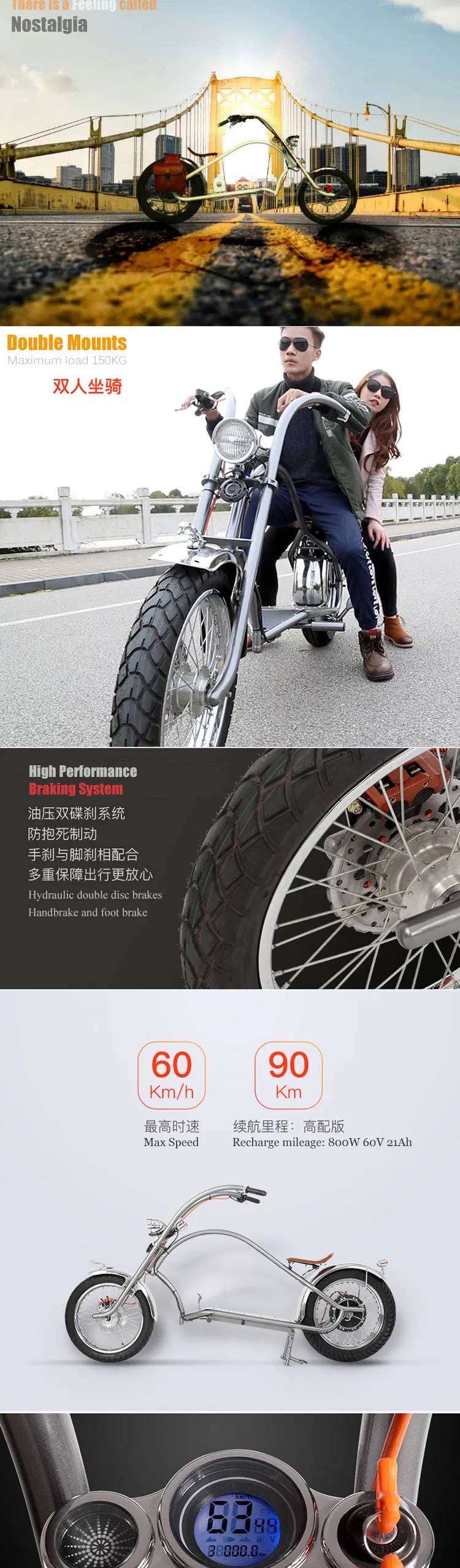 Ghost Bolsa PARA Old School Hydraulic Elektro Bike Cargo Electric Motorcycle 1000 Watt Bafang Motor