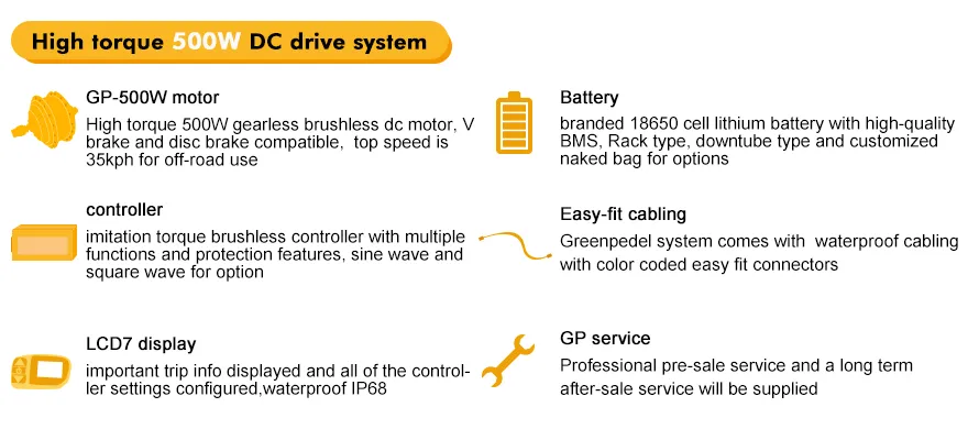Greenpedel High Torque 36V 500W DC Motor E Bike Conversion Kit