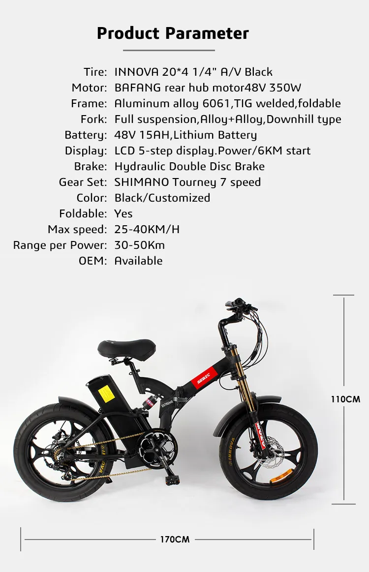 High-End Aluminum Alloy Electric Bike for Sale 48V 750W 20ah Cool Full Suspension Adults 20inch Folding Fat Comfortable Electric Bike