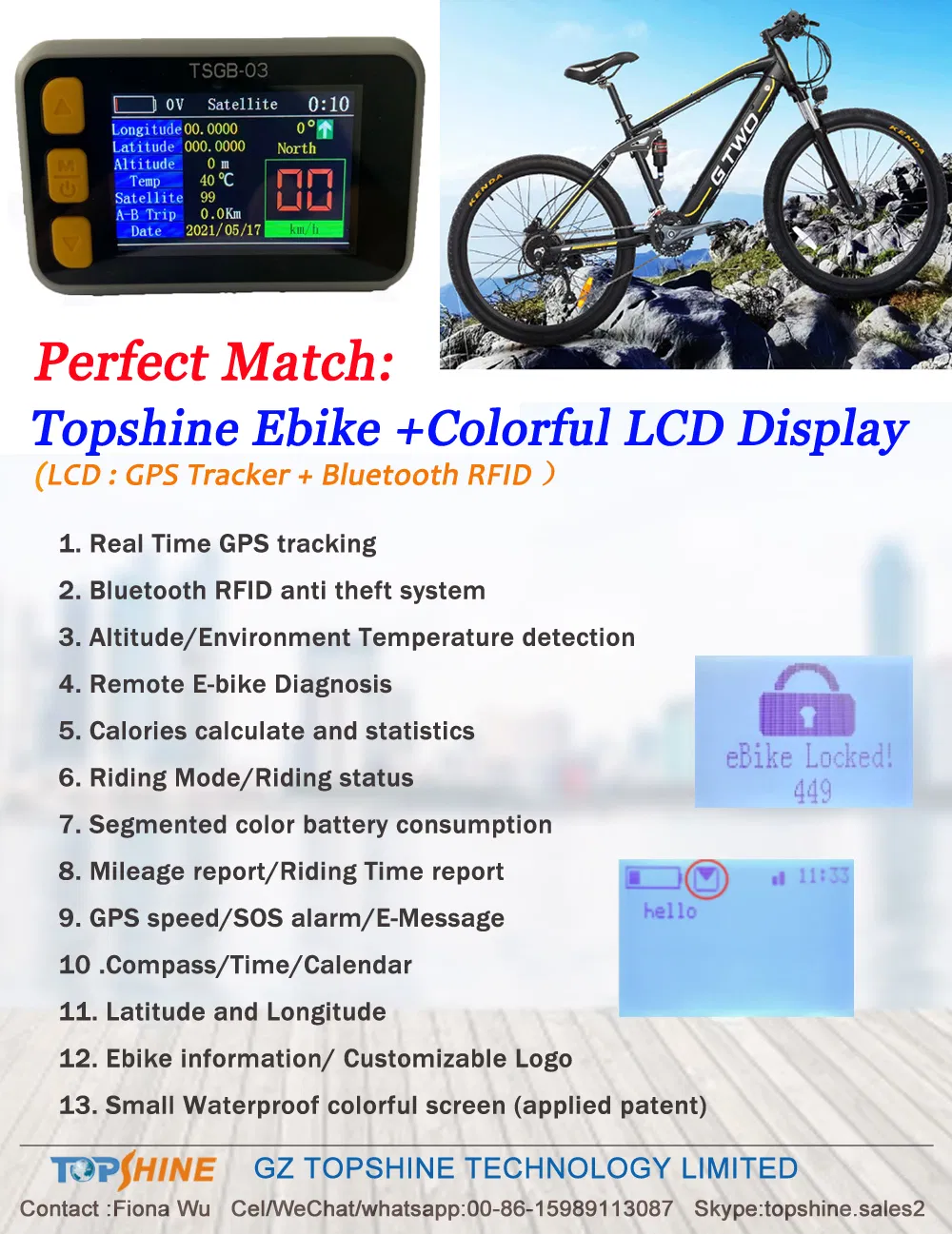 High Technology Electric Mountain Bike with Active Cruise Ride Mode and GPS Tracking Systems