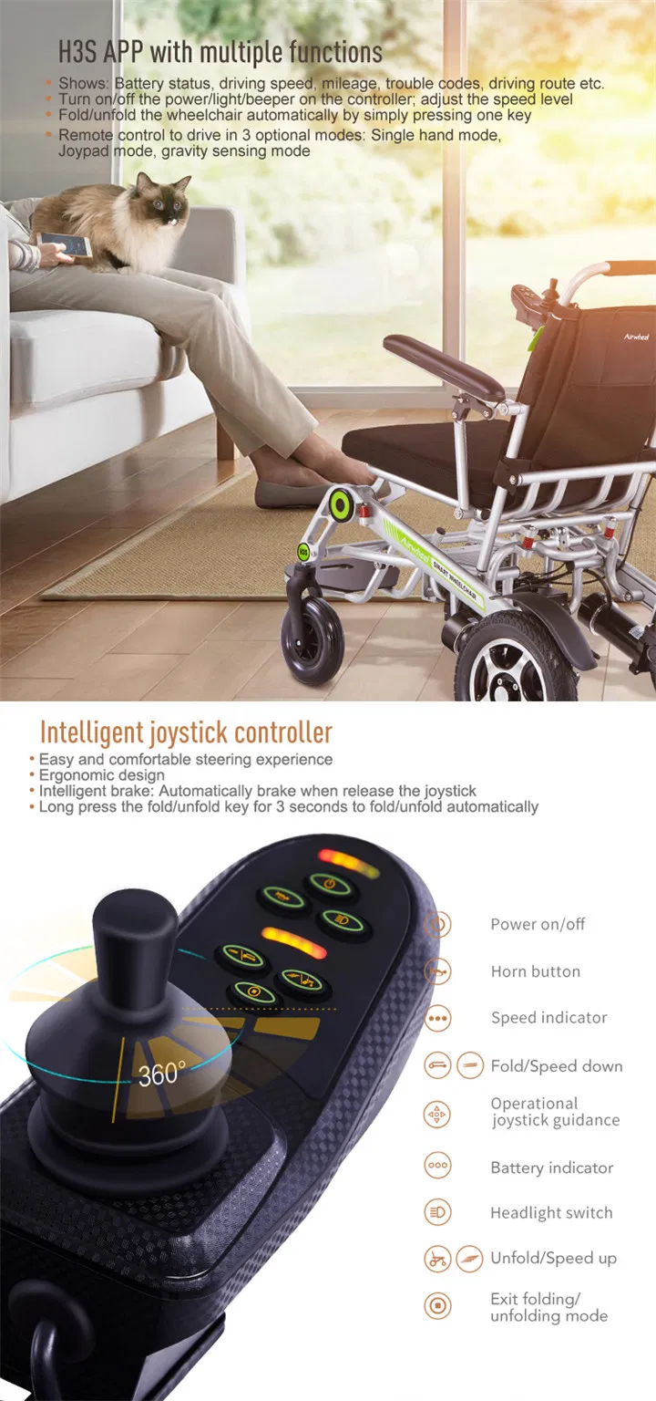 Lightweight 24V 200W Power Electric Foldable Wheelchair for Elders