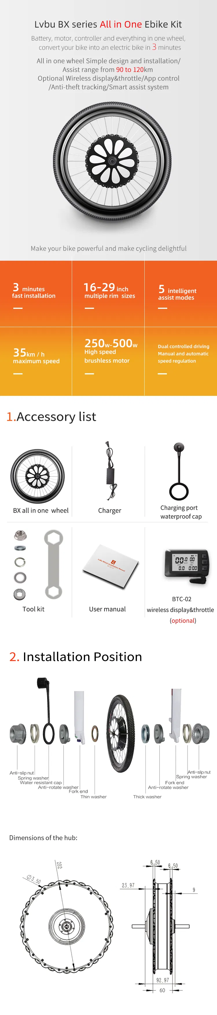 Lvbu Wheel Bx30d Other Electric Bicycle Parts All in One E Bike Conversion Kit