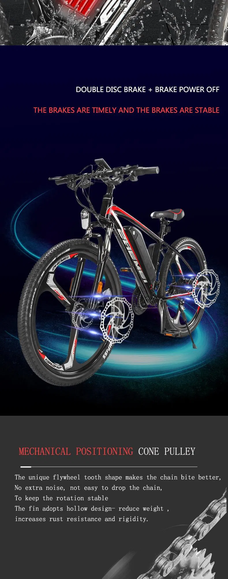 Mountain Bike 48V250W26 Inch Electric Bicycle 10ah Lithium Battery, 5-Level Electric Moped