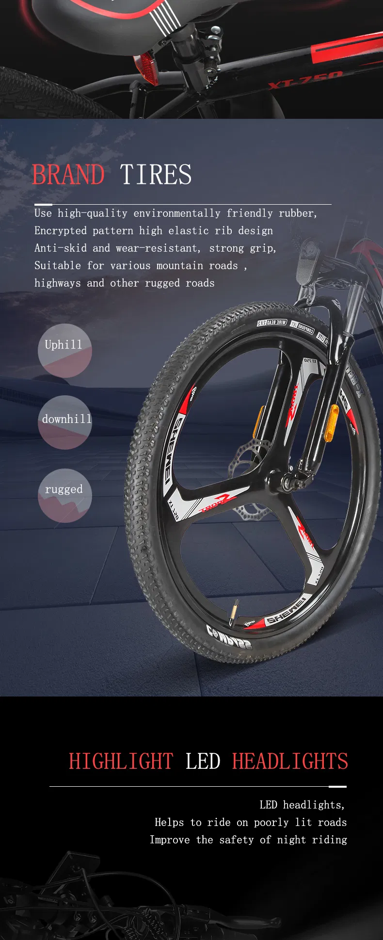 Mountain Bike 48V250W26 Inch Electric Bicycle 10ah Lithium Battery, 5-Level Electric Moped