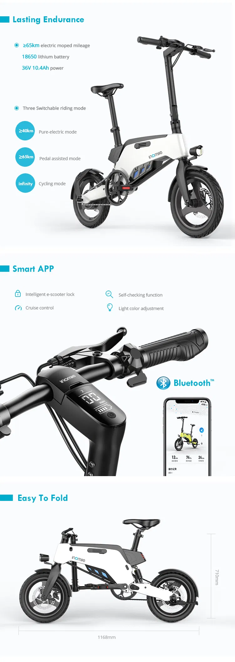 Single Speed More Than 65km Electric Bike Light Ebikes