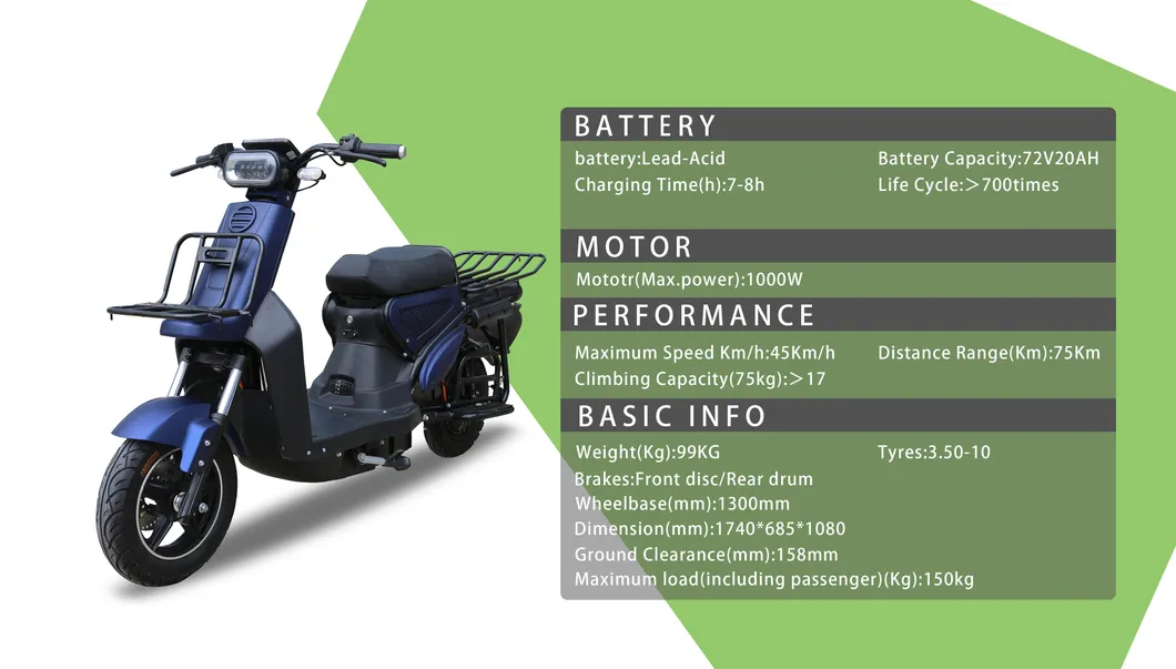 Uber Eats Delivery Electric Motor/Motorcycle Lithium Battery Scooter 1000W/3000W 72V40ah Ds3 18
