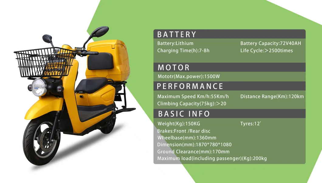 Uber Eats Delivery Electric Motor/Motorcycle Lithium Battery Scooter 1500W 72V40ah Ds5 10