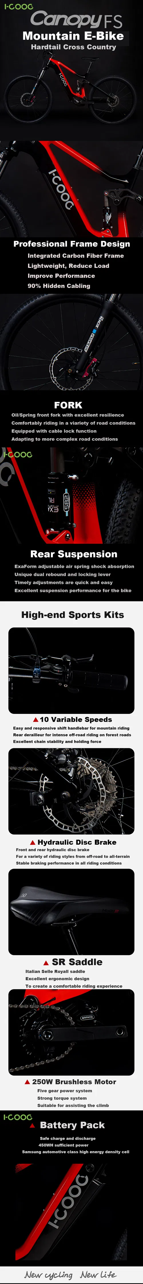 Xc Cross Country Mens Electric Mountain Bike Carbon Fiber Lithium Battery 200W MID Drive Motor